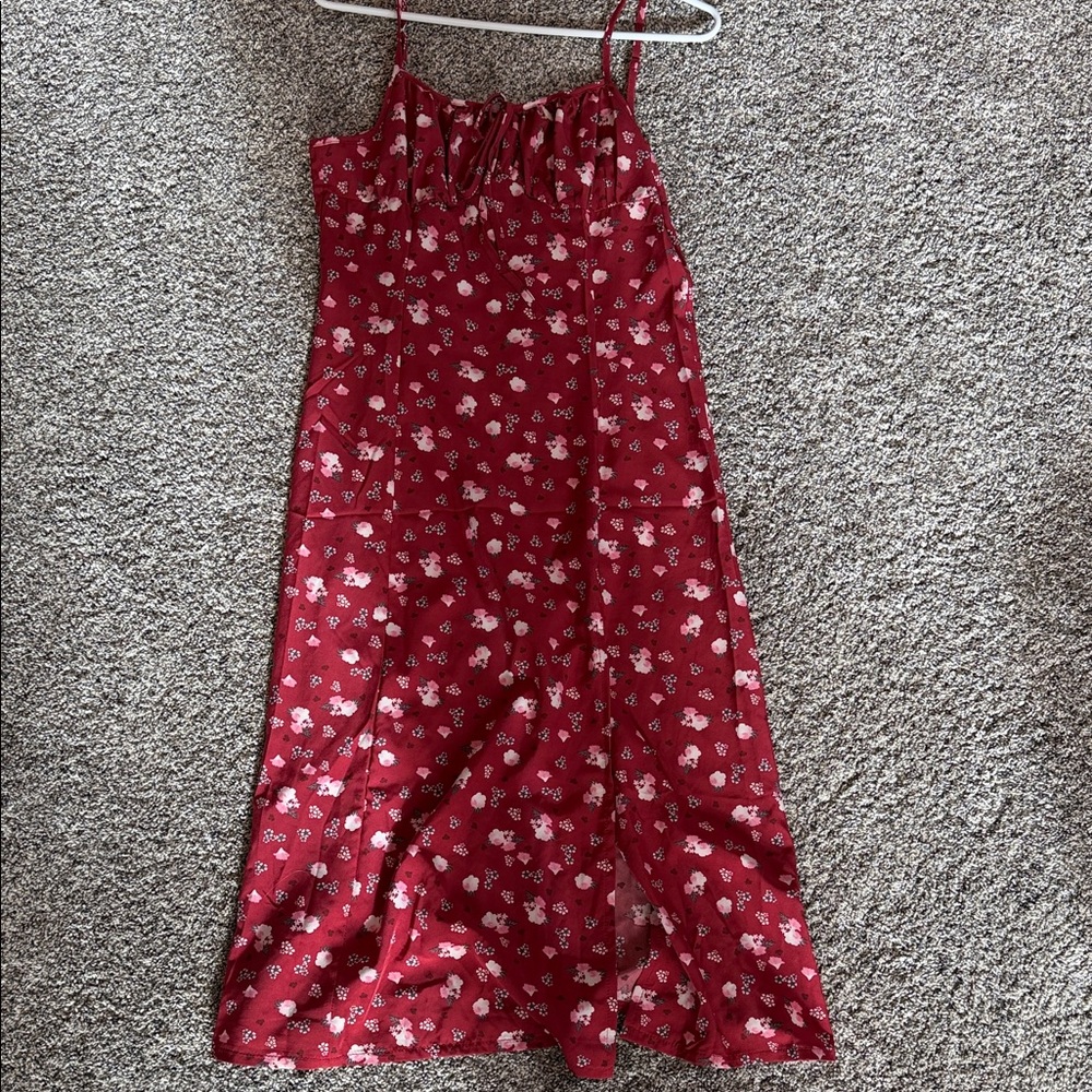 SHEIN Red Floral Midi Slip Dress
